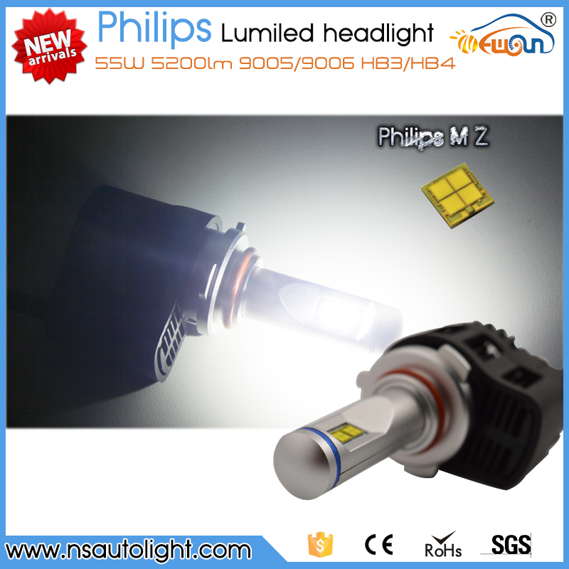 Newsun hot selling top quality dc 24V 12V led headlamp light bulbs 55w 5200lm 5000k hb3 hb4 9005 9006 for car